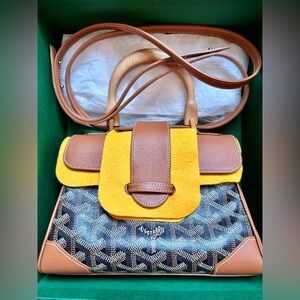 AUTHENTIC Goyard Mini Saigon Wood Top Handle Brown leather Crossbody bag